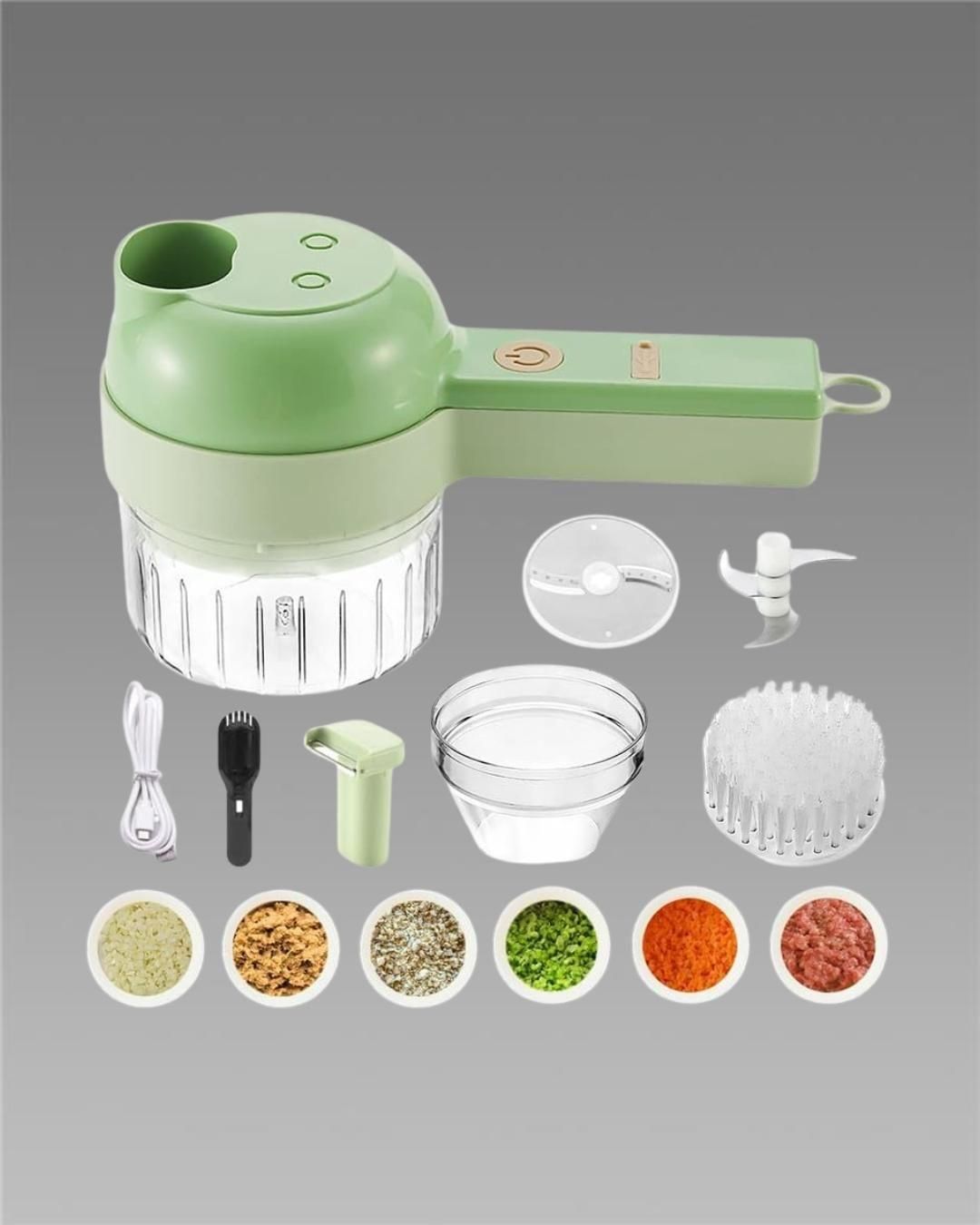 4 in 1 Electric Vegetable Cutter โ Portable Rechargeable Kitchen Chopper