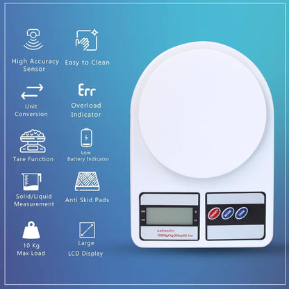 Digital Kitchen Weighing Scale 10 kg, Electronic Weight Machine with LCD Display for Baking, Cooking, Food & Diet,