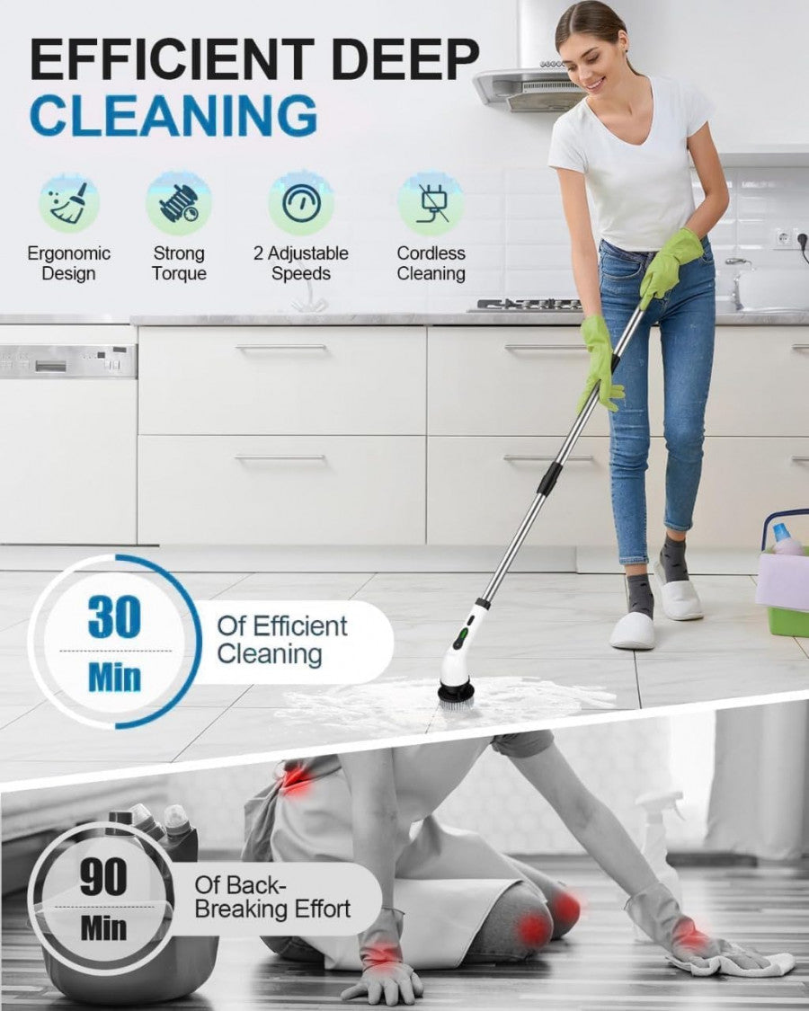 9-in-1 Cordless Electric Spin Scrubber | Rechargeable Bathroom & Floor Cleaning Brush