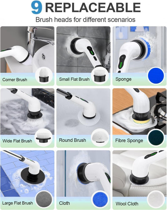 9-in-1 Cordless Electric Spin Scrubber | Rechargeable Bathroom & Floor Cleaning Brush