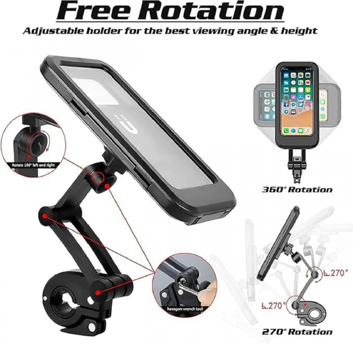 360° Waterproof Motorcycle & Bicycle Mobile Phone Holder | Universal Bike Phone Mount